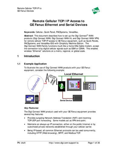 远程蜂窝 TCP/IP 访问 GE Fanuc 以太网和串行设备 