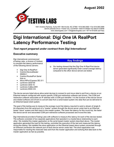 Digi International：Digi One IA RealPort 延迟性能测试