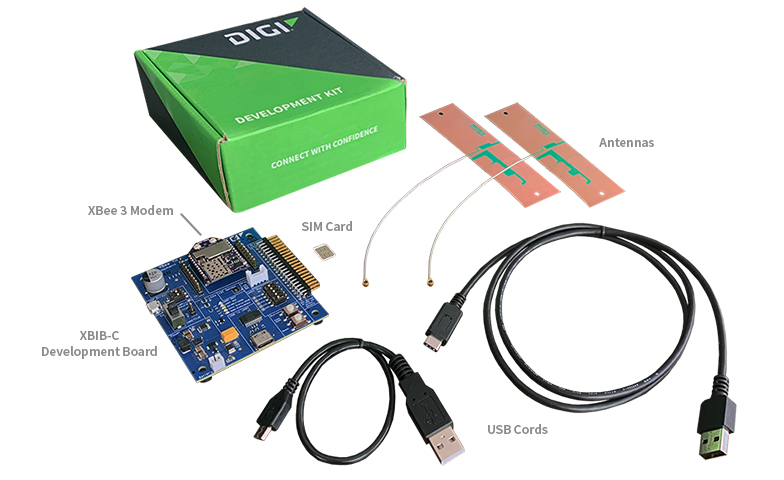 XBIB-C Development Board, Antennas, SIM Card, XBee 3 modem, USB cords