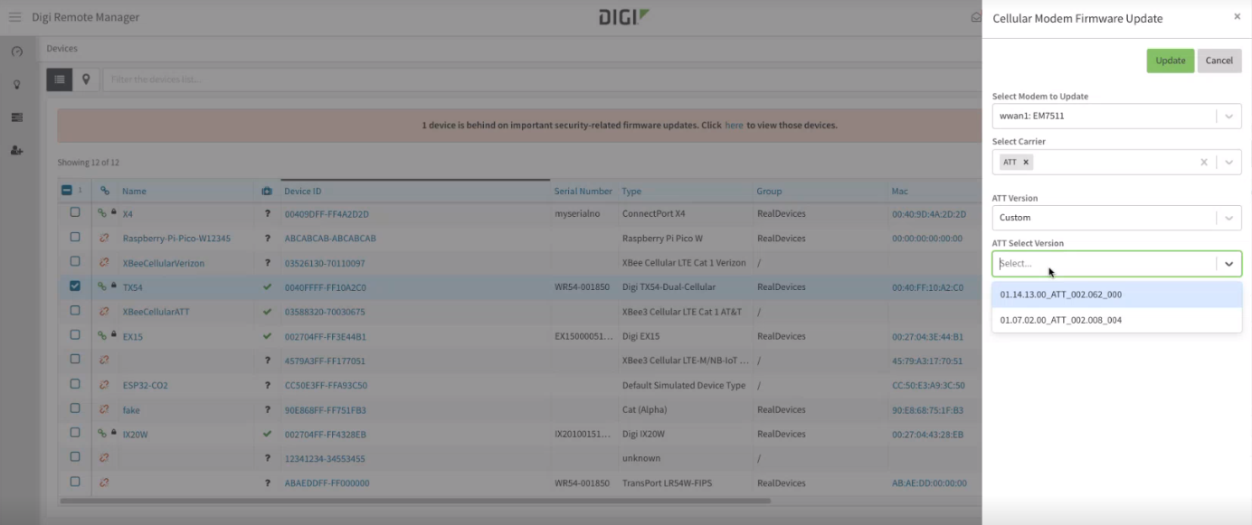 中的固件更新Digi Remote Manager