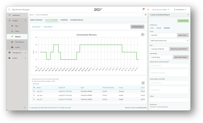 中的预定报告Digi Remote Manager