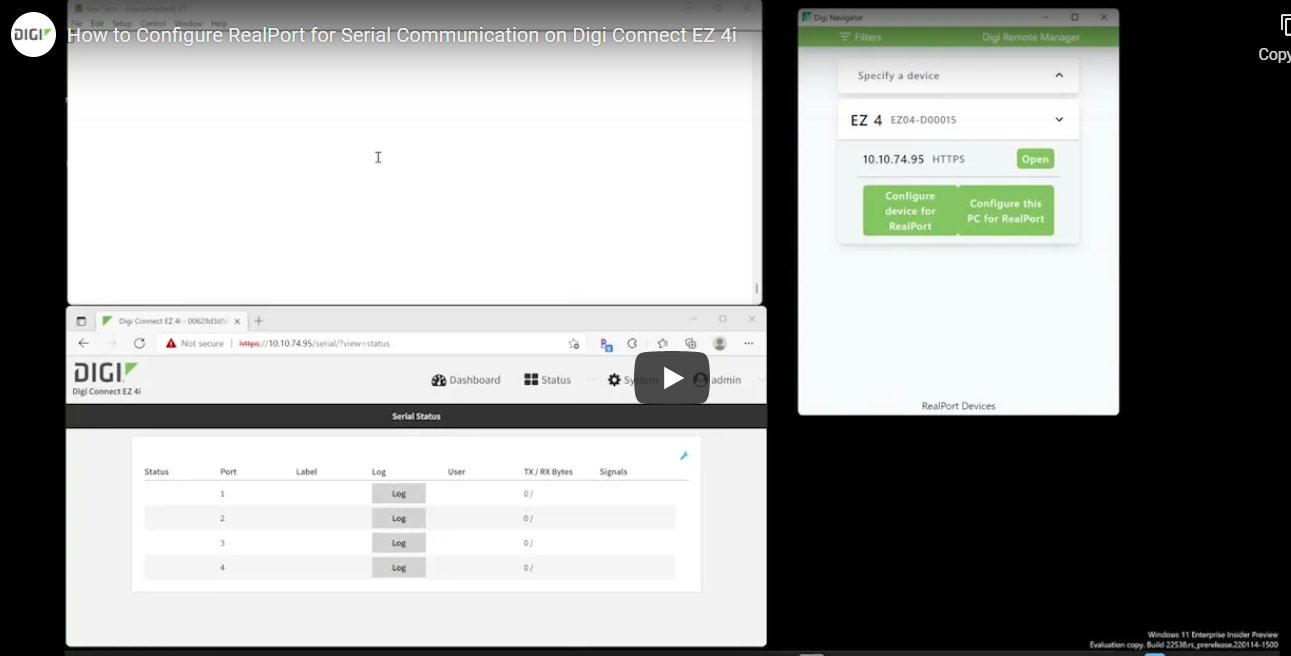 How to Configure RealPort for Serial Communication on Digi Connect EZ 4i