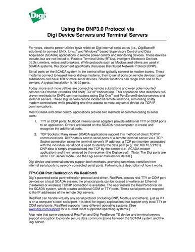 通过 Digi 设备服务器和终端服务器使用 DNP3.0 协议 