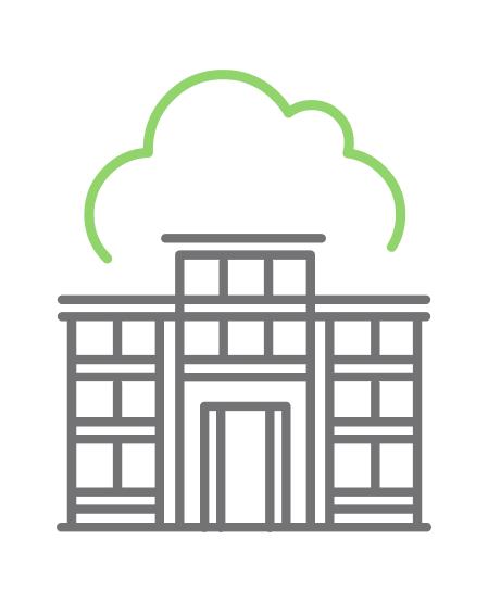 连接到云端的建筑，代表本地基础设施。