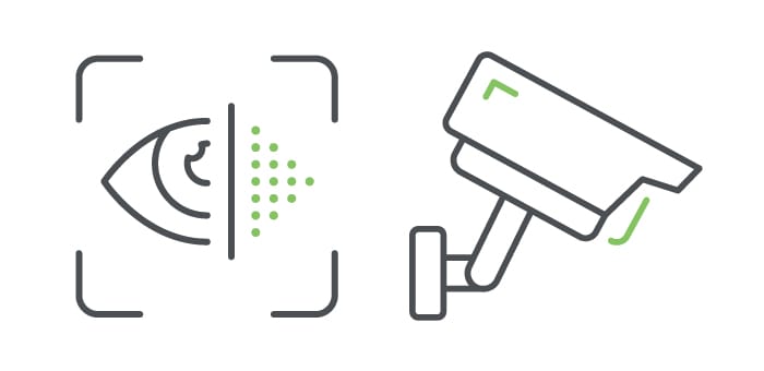 眼部扫描生物识别图标和监控摄像头