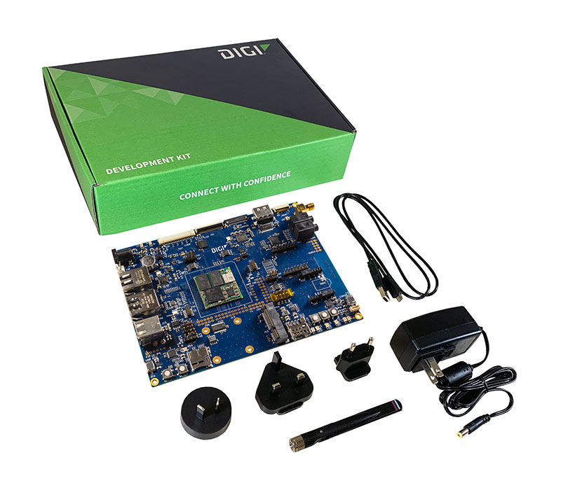 Digi ConnectCore MP157 Development Kit with development board and Digi ConnectCore MP157 dual 512 MB/512 MB wireless SOM